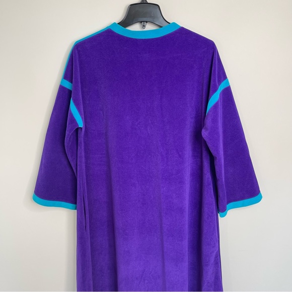 Vintage 60s Vanity Fair Velour Contrast Trim Space Age Button Up House Robe Coat - Picture 12 of 14